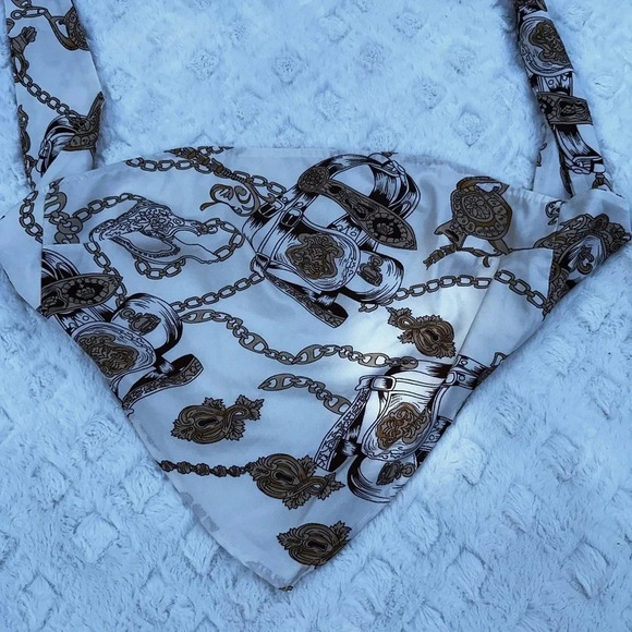 Zaful Tops - Elegant White & Gold Bandana Tie Top, Size Small | Zaful